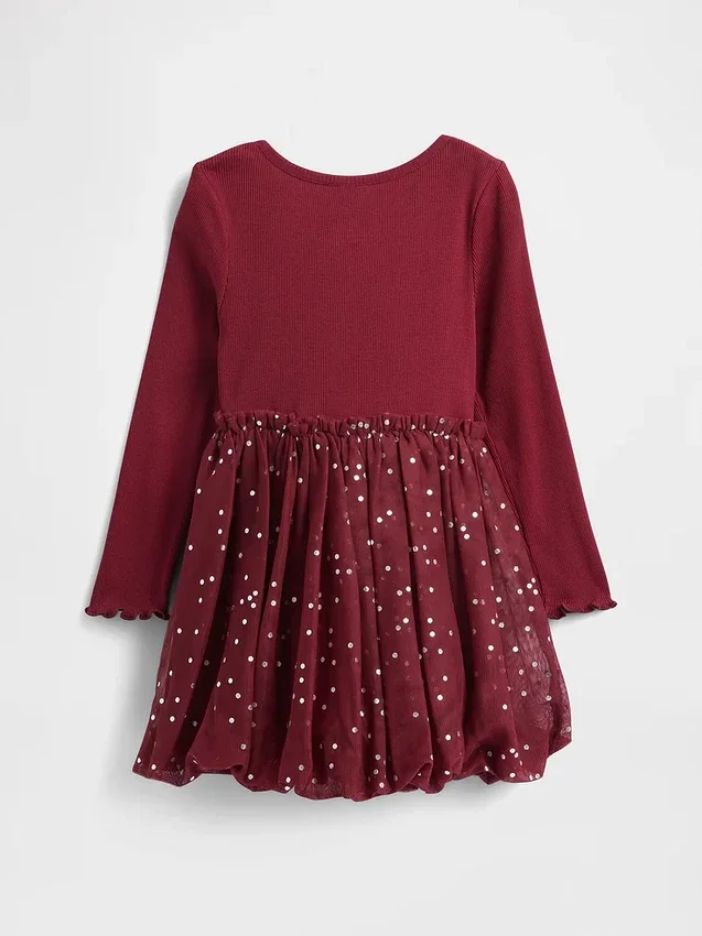 Vestido abullonado de materiales mixtos para bebés y niños pequeños
