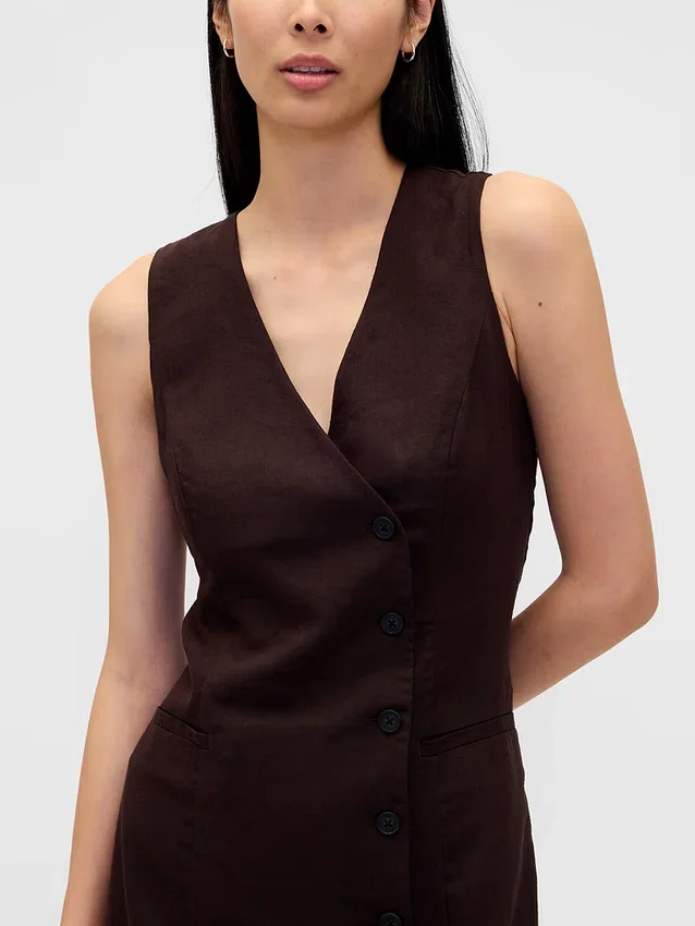 Vestido asimétrico de mezcla de lino