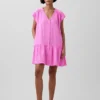 Vestido camisero de gasa de algodón con cintura baja