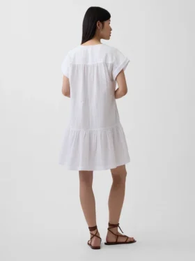Vestido camisero de gasa de algodón con cintura baja