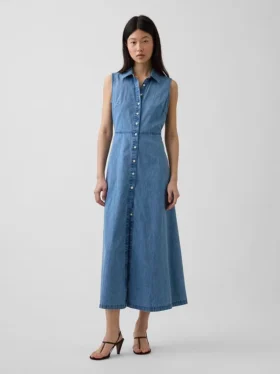 Vestido camisero largo de denim ultrasuave
