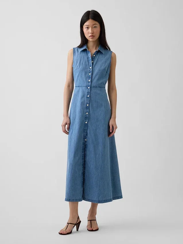 Vestido camisero largo de denim ultrasuave