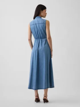 Vestido camisero largo de denim ultrasuave