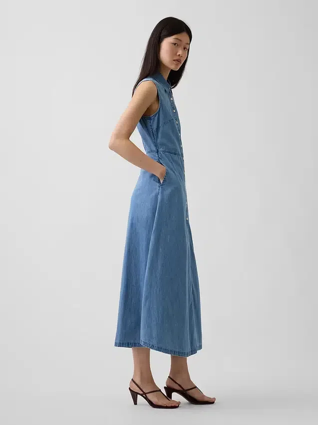 Vestido camisero largo de denim ultrasuave