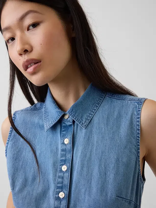 Vestido camisero largo de denim ultrasuave