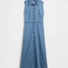Vestido camisero largo de denim ultrasuave