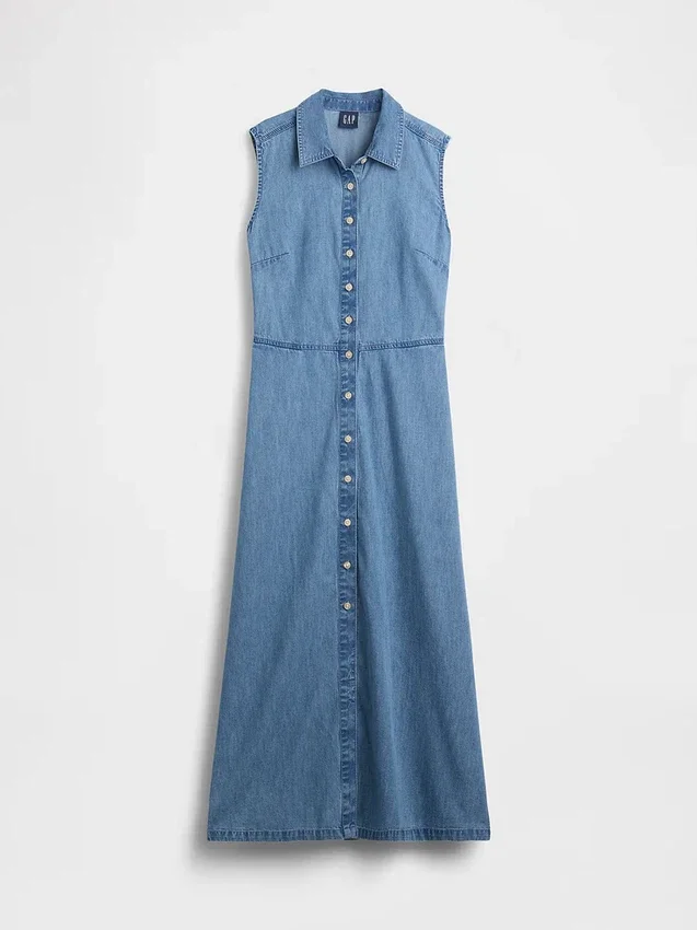 Vestido camisero largo de denim ultrasuave