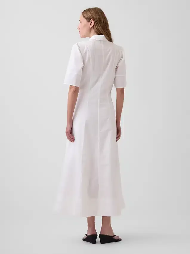 Vestido camisero largo de manga acampanada