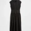 Vestido camisero largo de popelín con cintura baja