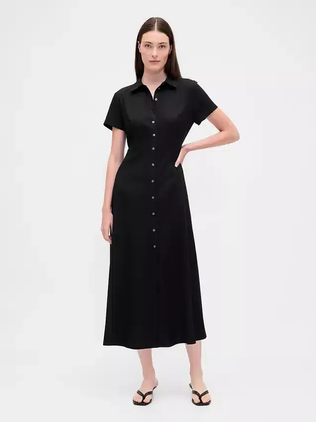 Vestido camisero midi de mezcla de lino