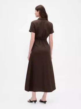 Vestido camisero midi de mezcla de lino