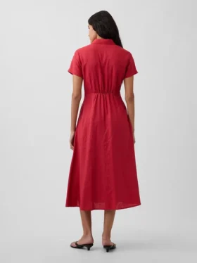 Vestido camisero midi de mezcla de lino