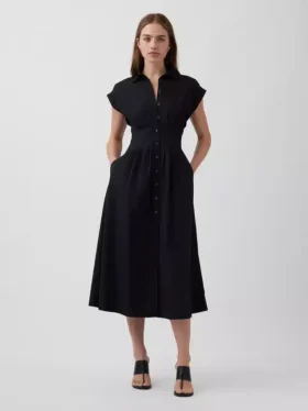 Vestido camisero midi de popelín ceñido