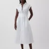 Vestido camisero midi de popelín ceñido