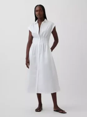 Vestido camisero midi de popelín ceñido