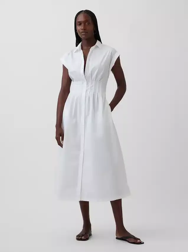 Vestido camisero midi de popelín ceñido
