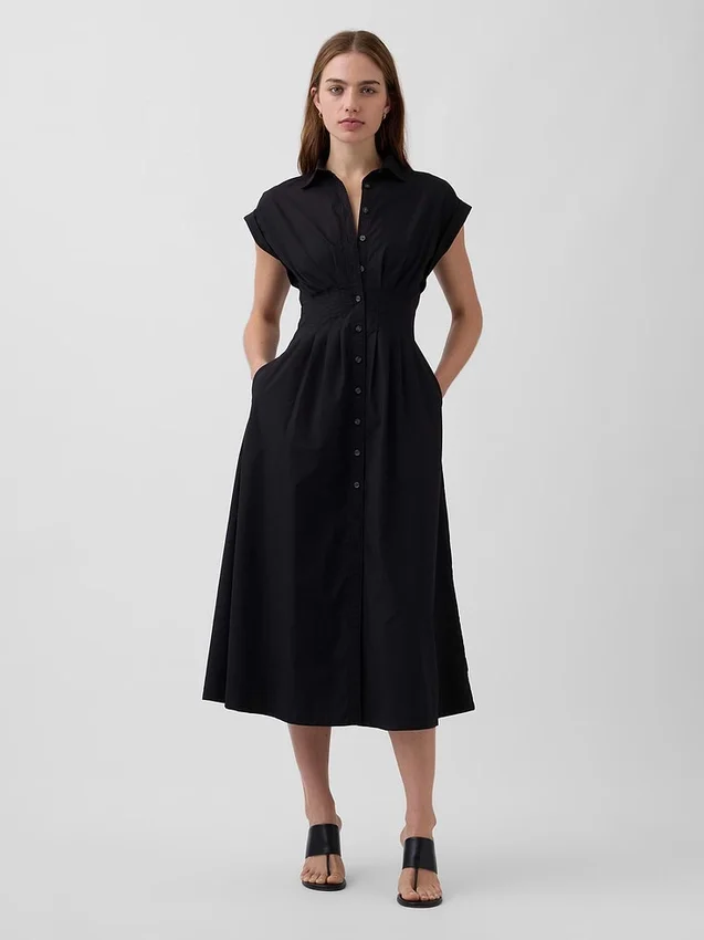 Vestido camisero midi de popelín ceñido