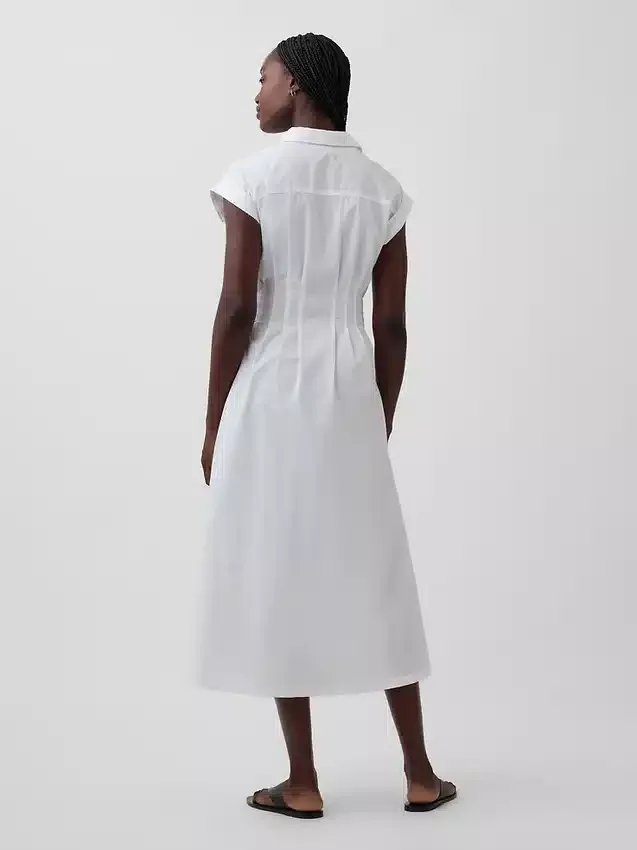 Vestido camisero midi de popelín ceñido