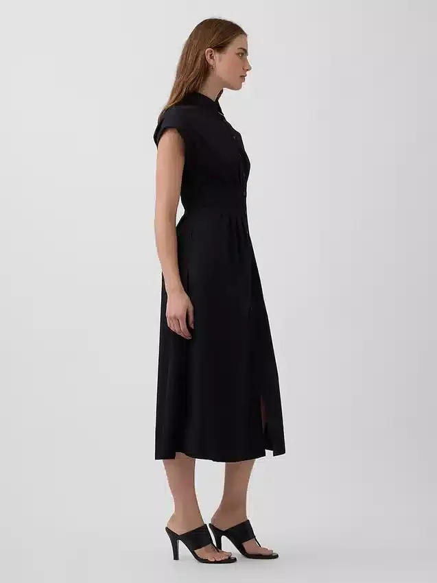 Vestido camisero midi de popelín ceñido