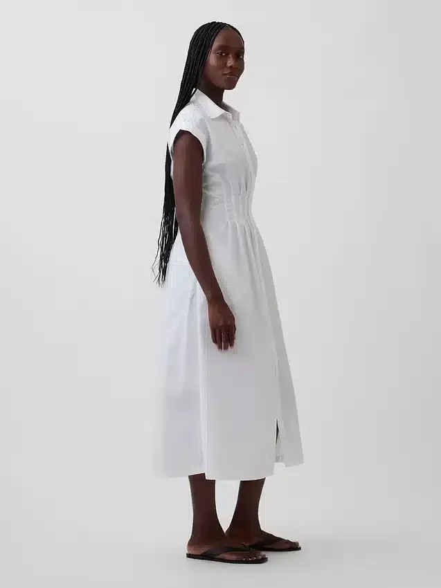 Vestido camisero midi de popelín ceñido