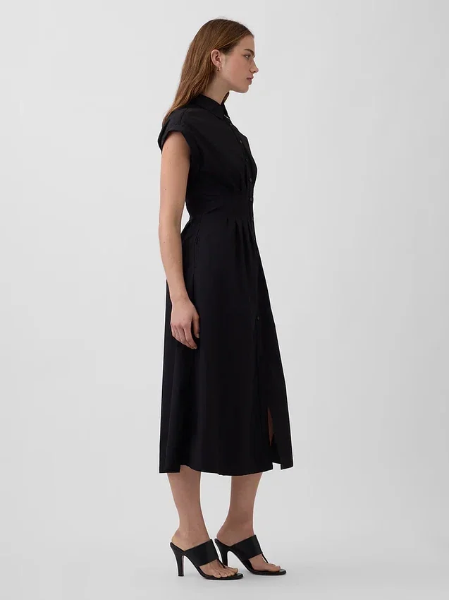 Vestido camisero midi de popelín ceñido