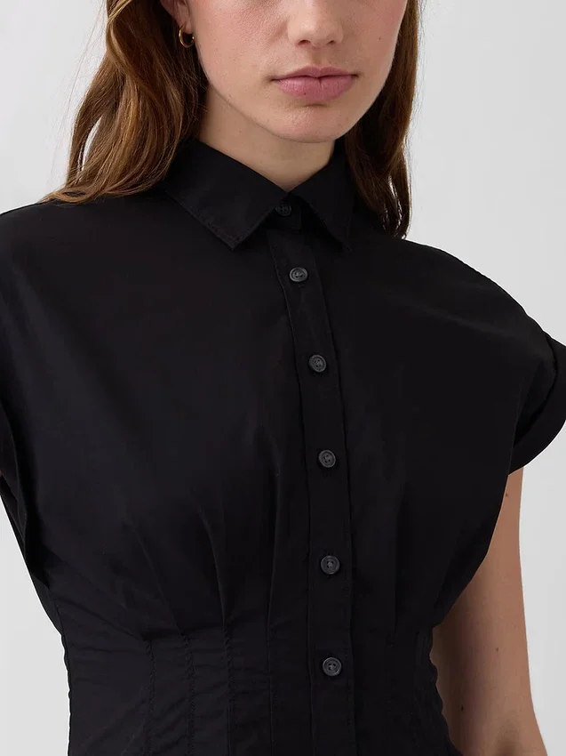 Vestido camisero midi de popelín ceñido