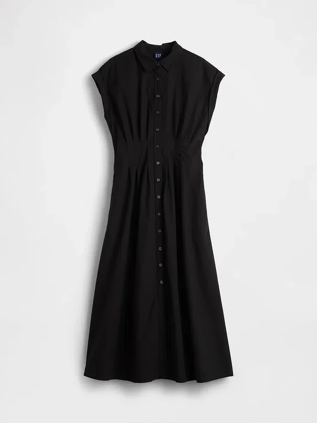 Vestido camisero midi de popelín ceñido