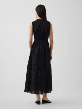 Vestido camisero midi en capas con ribete de encaje