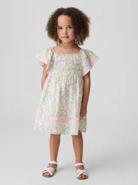 Vestido con mangas acampanadas y fruncido para bebés y niños