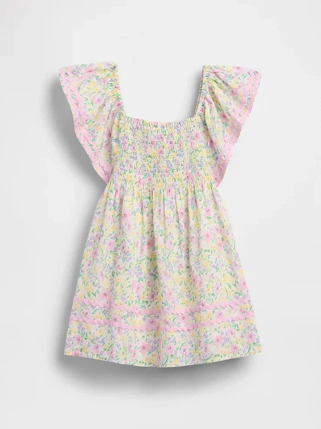 Vestido con mangas acampanadas y fruncido para bebés y niños