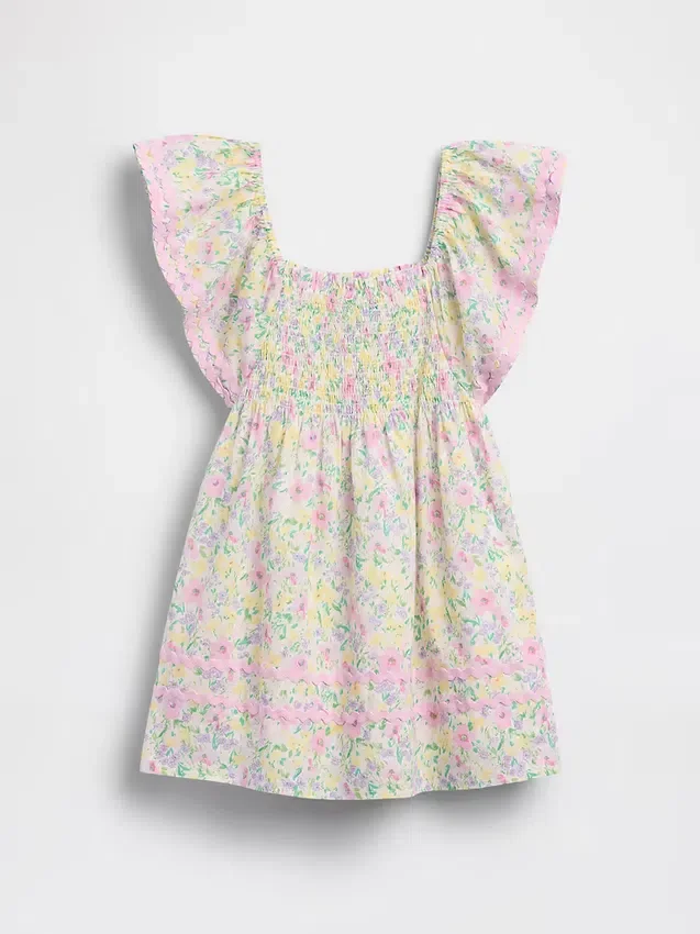 Vestido con mangas acampanadas y fruncido para bebés y niños
