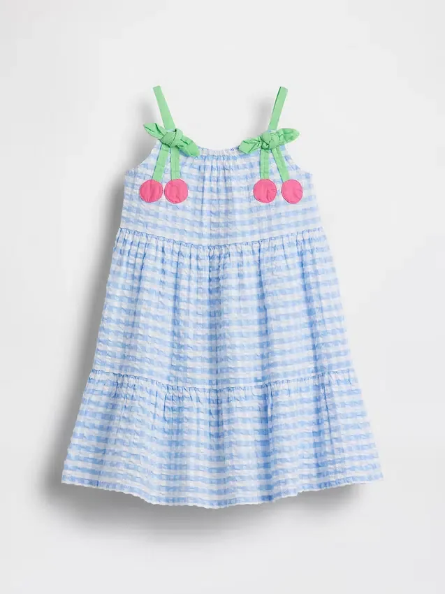 Vestido de cuadros vichy con cerezas para bebés y niños pequeños