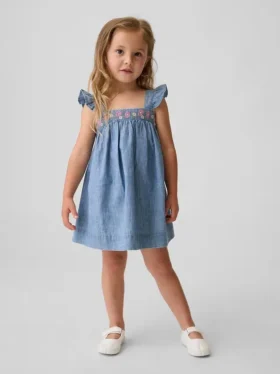 Vestido de denim bordado para bebés y niños pequeños
