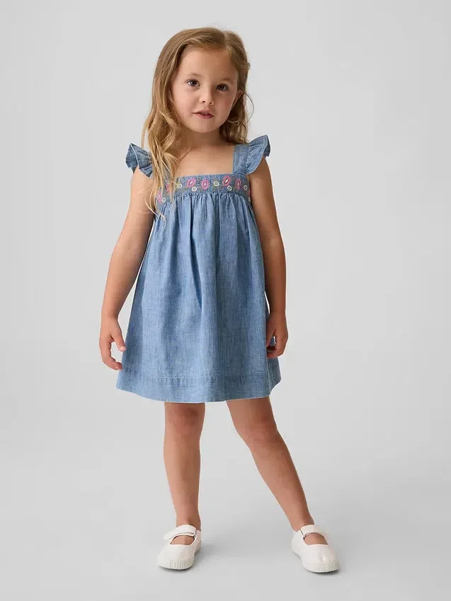Vestido de denim bordado para bebés y niños pequeños