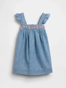 Vestido de denim bordado para bebés y niños pequeños