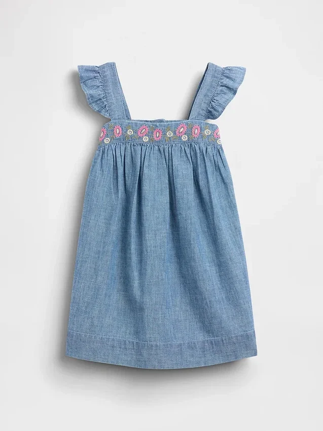 Vestido de denim bordado para bebés y niños pequeños
