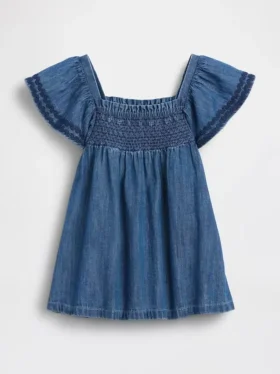 Vestido de denim con fruncidos para bebé