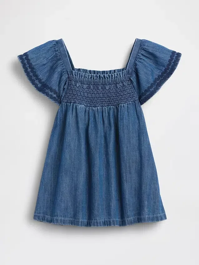 Vestido de denim con fruncidos para bebé