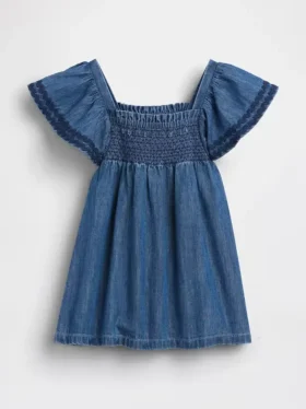 Vestido de denim con fruncidos para bebé
