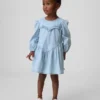 Vestido de denim con volantes y corazón para bebés y niños pequeños