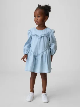 Vestido de denim con volantes y corazón para bebés y niños pequeños