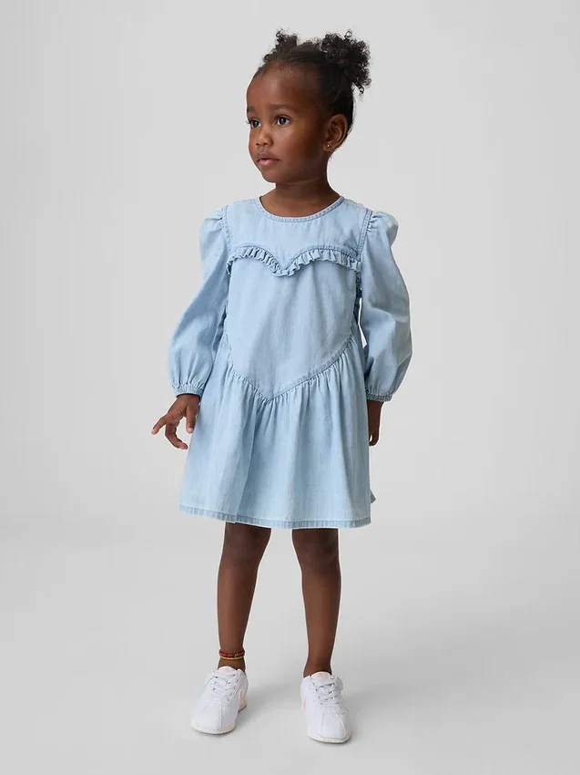 Vestido de denim con volantes y corazón para bebés y niños pequeños