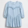 Vestido de denim con volantes y corazón para bebés y niños pequeños