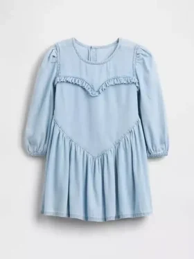 Vestido de denim con volantes y corazón para bebés y niños pequeños