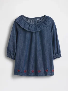 Vestido de denim para bebé con cuello de volantes