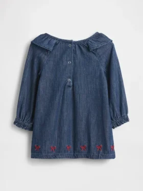 Vestido de denim para bebé con cuello de volantes
