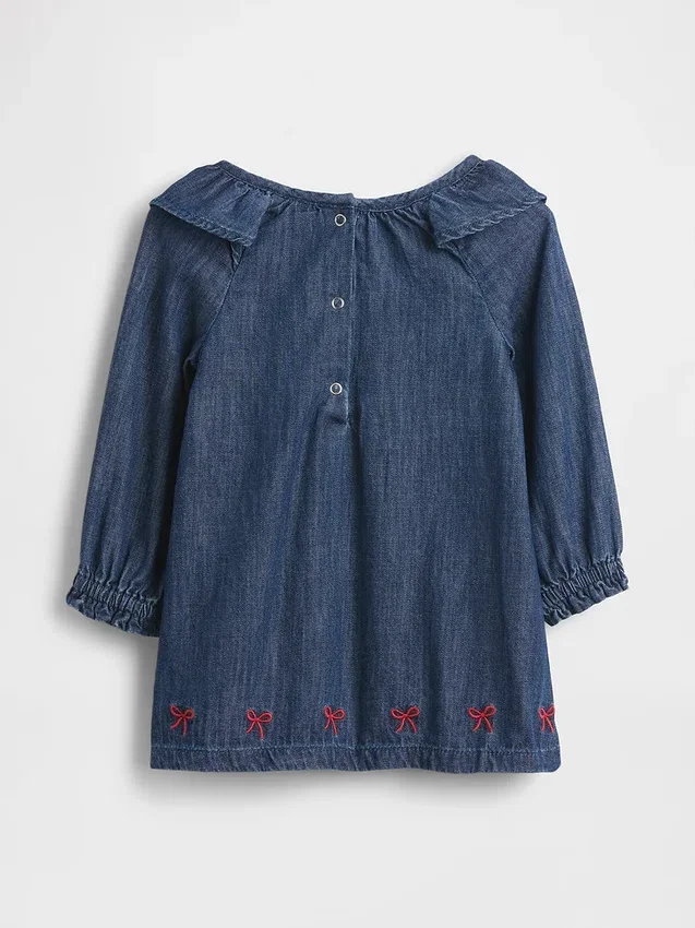 Vestido de denim para bebé con cuello de volantes
