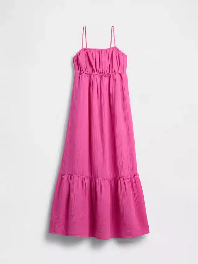 Vestido de gasa de algodón con corte imperio y volantes