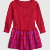 Vestido de mezcla de tejidos con jerséu acanalado para niñas pequeñas
