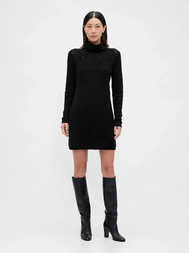Vestido de punto con cuello alto CashSoft Pointelle
